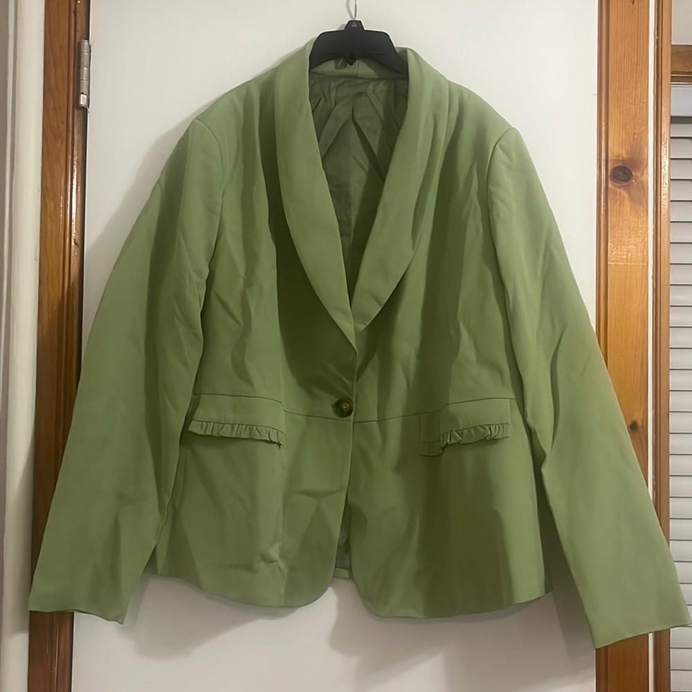 Women’s Casual Blazer Jacket Open Front with Button, Long Sleeve Green Size XXL